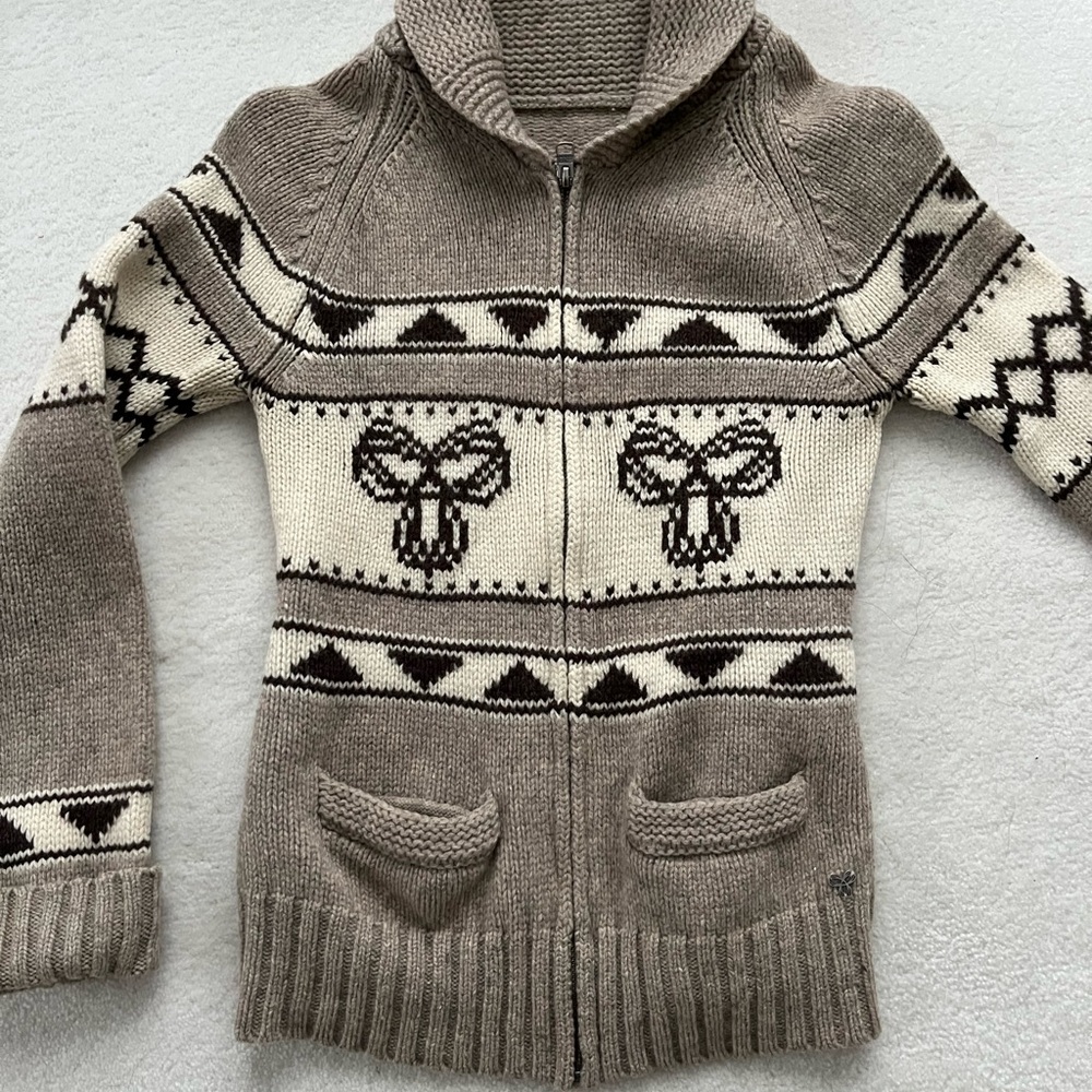 TNA 100% Lambswool Zip Up Cardigan. XS
